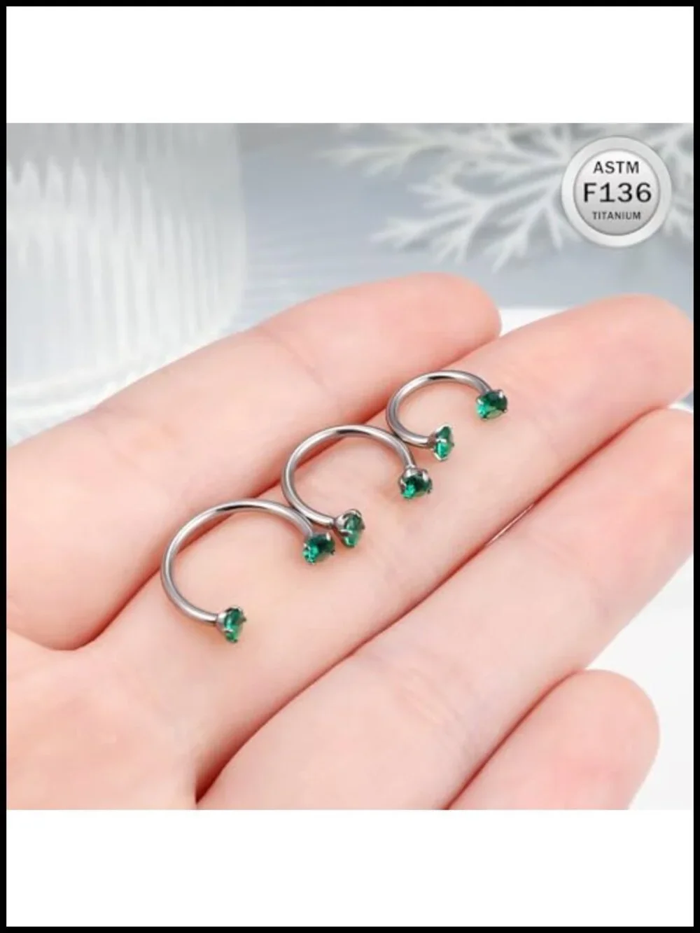 ASTM F136 Titanium Horseshoe Nose Ring 16G CZ Septum Ring Internally Threaded